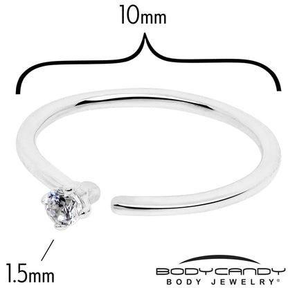 14k Solid White Gold Bendable Nose Hoop 22G 5/16 with CZ