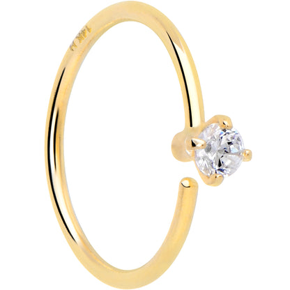 14k Solid Yellow Gold Bendable Nose Hoop 22G 5/16 with 2mm  CZ