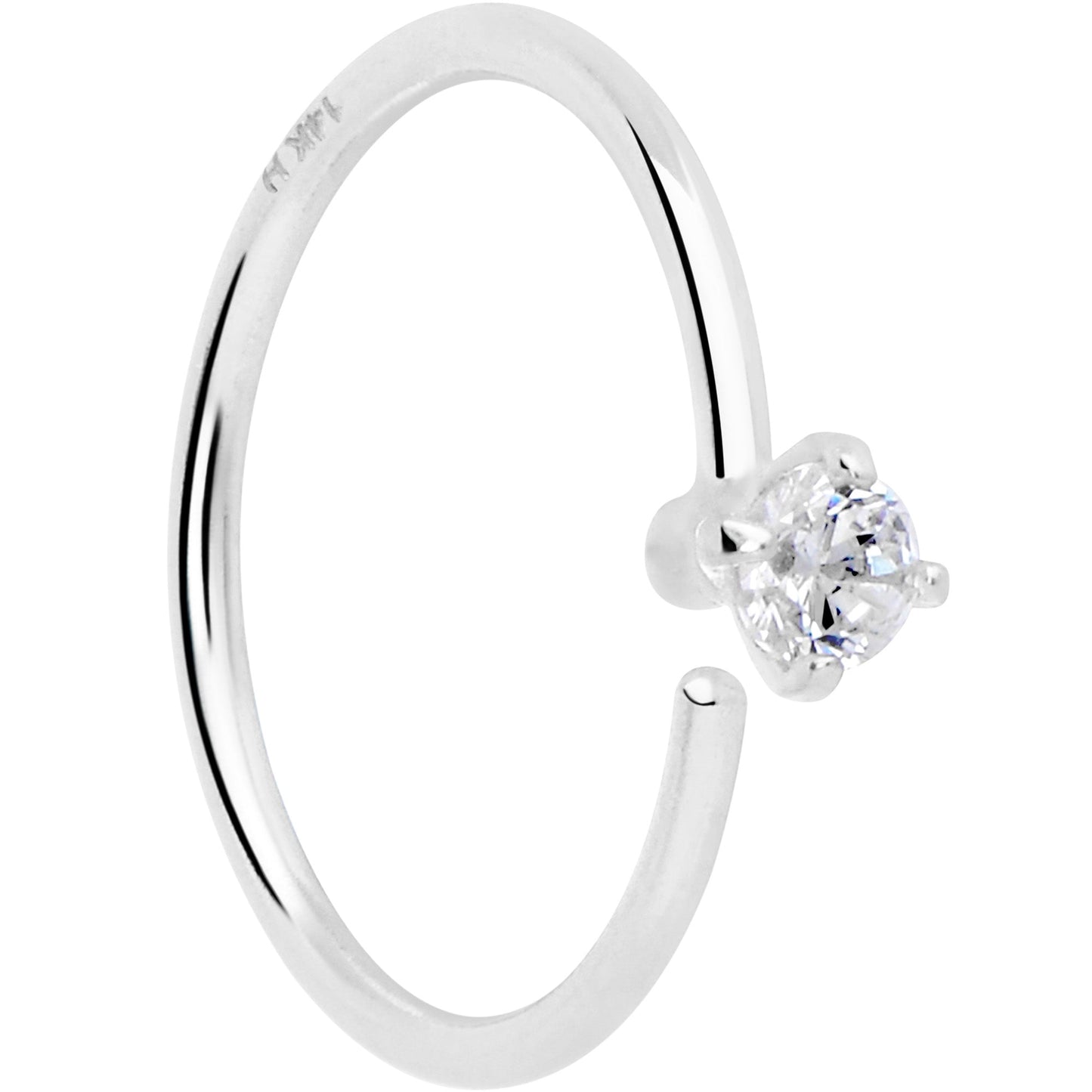 14k Solid White Gold Bendable Nose Hoop 22G 5/16 with 2mm CZ