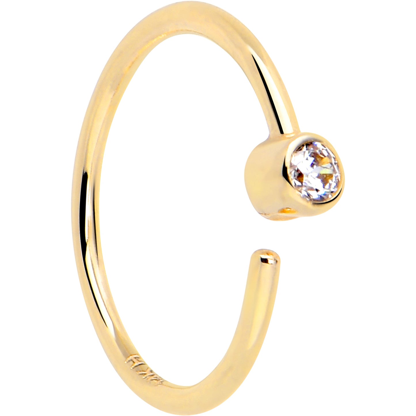 14k Solid Yellow Gold Bendable Nose Hoop 22G 5/16 with Bezel CZ