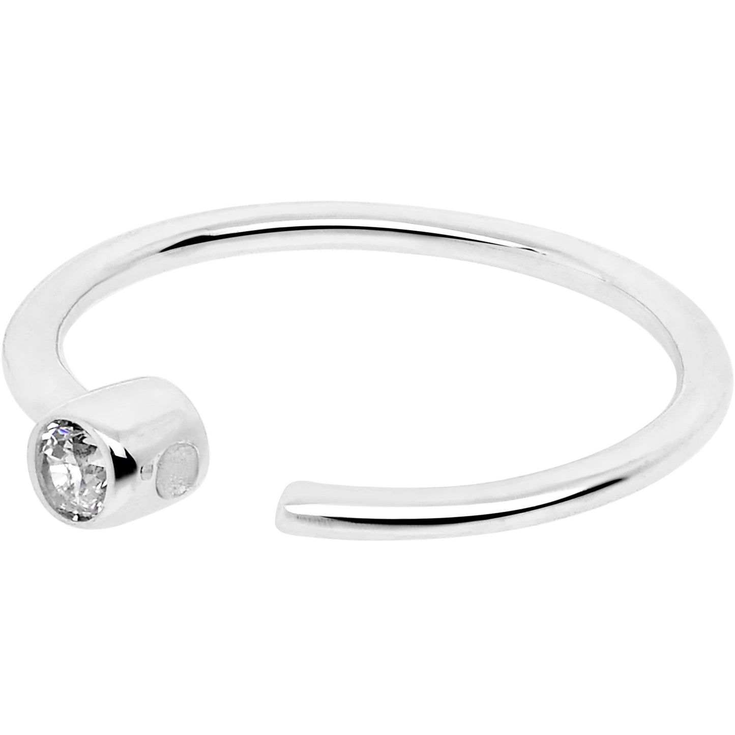 14k Solid White Gold Bendable Nose Hoop 22G 5/16 with Bezel CZ