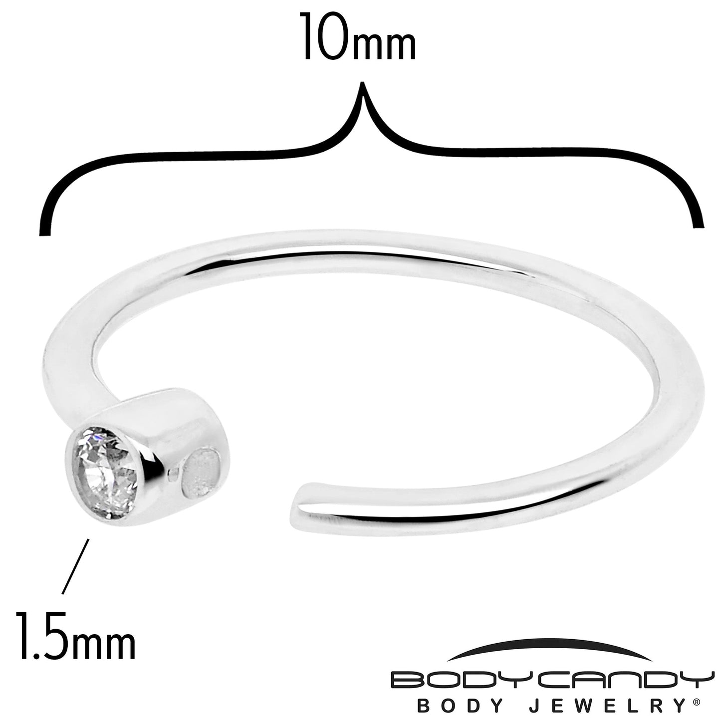 14k Solid White Gold Bendable Nose Hoop 22G 5/16 with Bezel CZ