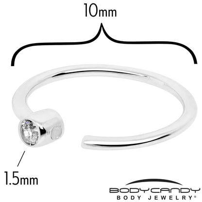 14k Solid White Gold Bendable Nose Hoop 22G 5/16 with Bezel CZ