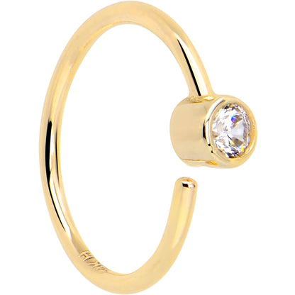 14k Solid Yellow Gold Bendable Nose Hoop 22G 5/16 with 2mm Bezel CZ