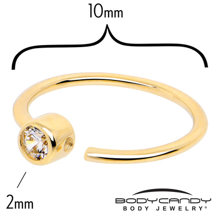 14k Solid Yellow Gold Bendable Nose Hoop 22G 5/16 with 2mm Bezel CZ