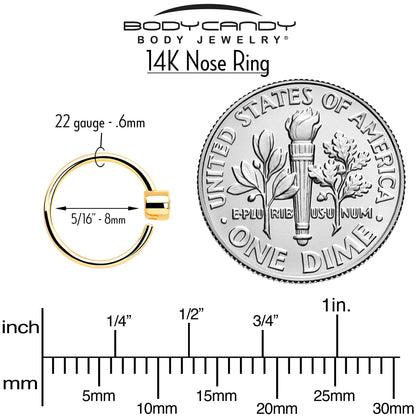 14k Solid Yellow Gold Bendable Nose Hoop 22G 5/16 with 2mm Bezel CZ