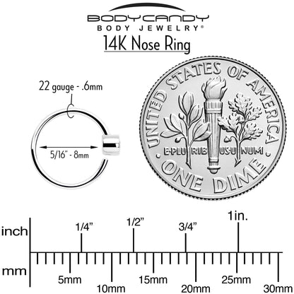 14k Solid White Gold Bendable Nose Hoop 220G 5/16 with 2mm Bezel CZ