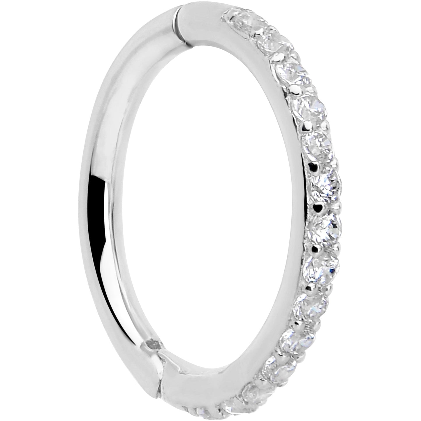 14k Solid White Gold Hinged Segment Ring Forward Facing CZ 18G 5/16