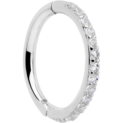 14k Solid White Gold Hinged Segment Ring Forward Facing CZ 18G 5/16