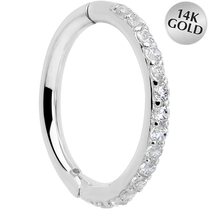 14k Solid White Gold Hinged Segment Ring Forward Facing CZ 18G 5/16