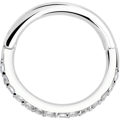 14k Solid White Gold Hinged Segment Ring Forward Facing CZ 18G 5/16