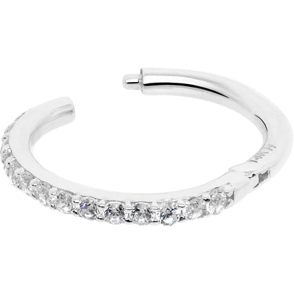 14k Solid White Gold Hinged Segment Ring Forward Facing CZ 18G 5/16