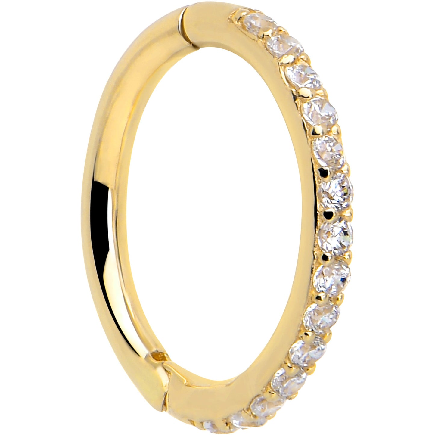 14k Solid Yellow Gold Hinged Segment Ring Forward Facing CZ 18G 5/16