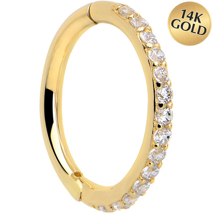 14k Solid Yellow Gold Hinged Segment Ring Forward Facing CZ 18G 5/16