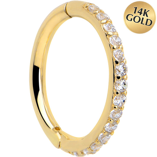 14k Solid Yellow Gold Hinged Segment Ring Forward Facing CZ 18G 5/16
