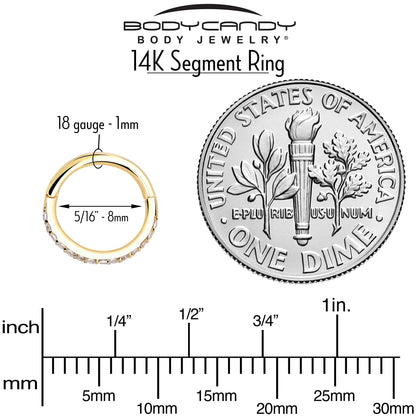 14k Solid Yellow Gold Hinged Segment Ring Forward Facing CZ 18G 5/16