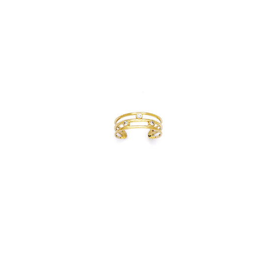 Solid 14k Yellow Gold Cubic Zirconia Trio Band Toe Ring