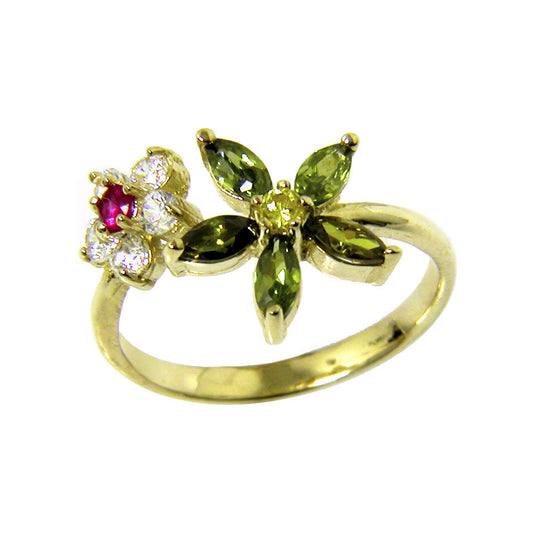 Solid 14k Yellow Gold Cubic Zirconia Flower Petals Toe Ring