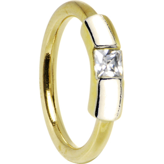 14G 3/8 Solid 14K Yellow Gold Clear CZ Captive Ring