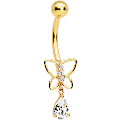16G Solid 14k Yellow Gold Butterfly Teardrop Belly Ring