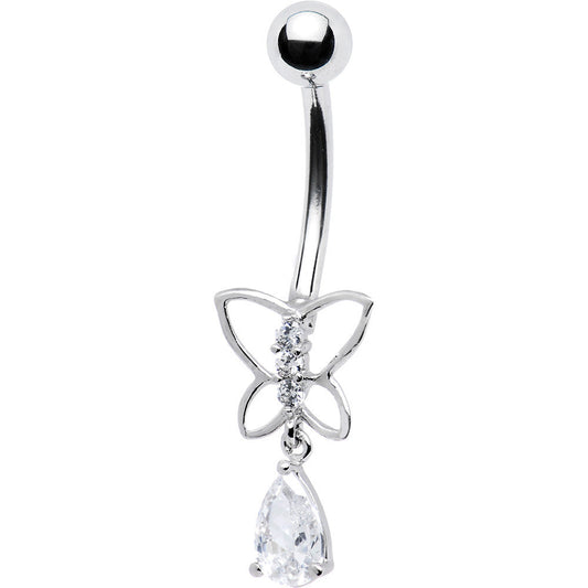 16G Solid 14k White Gold Butterfly Teardrop Belly Ring