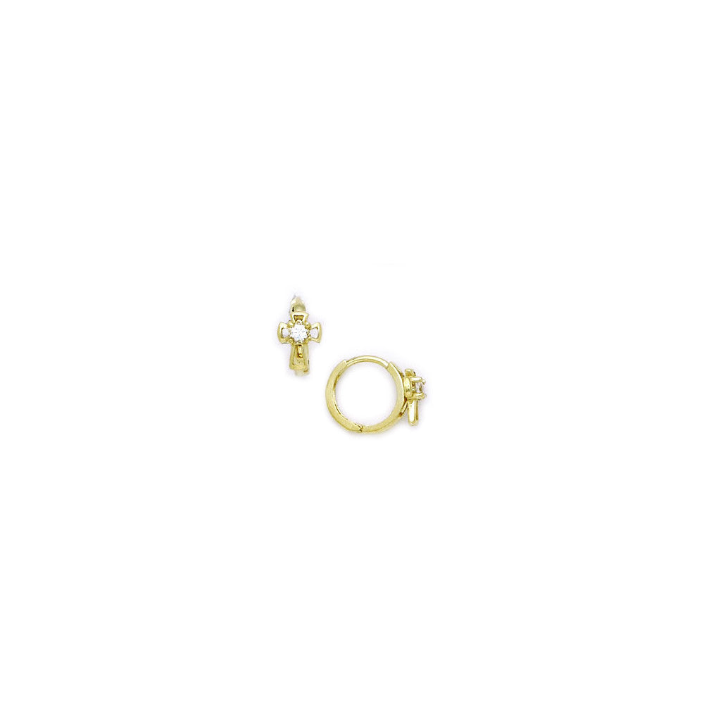14k Yellow Gold CZ Cross Huggy Earrings