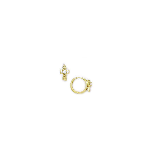 14k Yellow Gold CZ Cross Huggy Earrings
