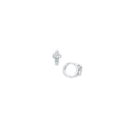 14k White Gold CZ Cross Huggy Earrings