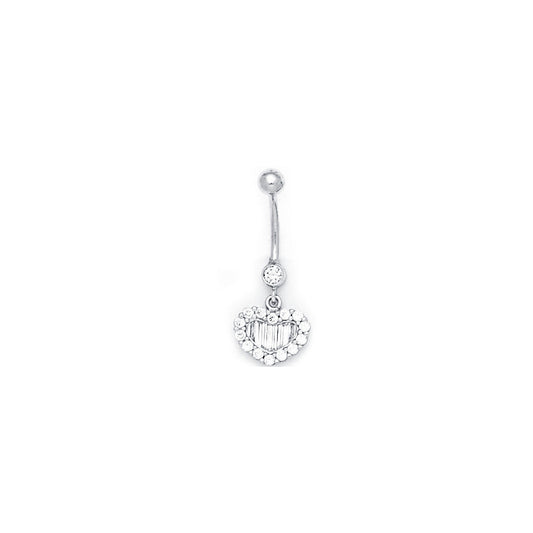 16G Solid 14k White Gold Zirconia Noble Heart Belly Ring