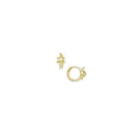 14k Yellow Gold CZ Turtle Huggy Earrings