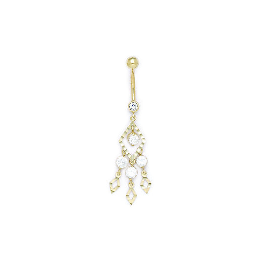 16G Solid 14k Yellow Gold Expressions Chandelier Belly Ring