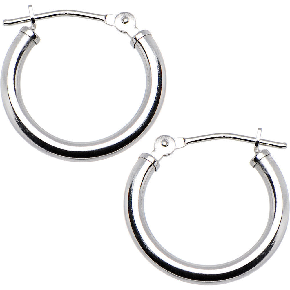 14K White Gold 2mm 5/8 Inch Hoop Earrings