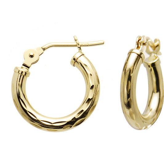 Solid 14K Yellow Gold 1/2 Inch Twist Pattern Hoop Earrings
