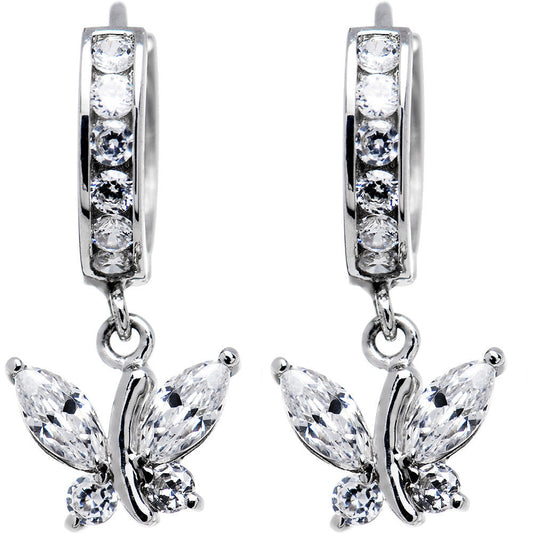 14k White Gold Clear CZ Butterfly Huggy Earrings