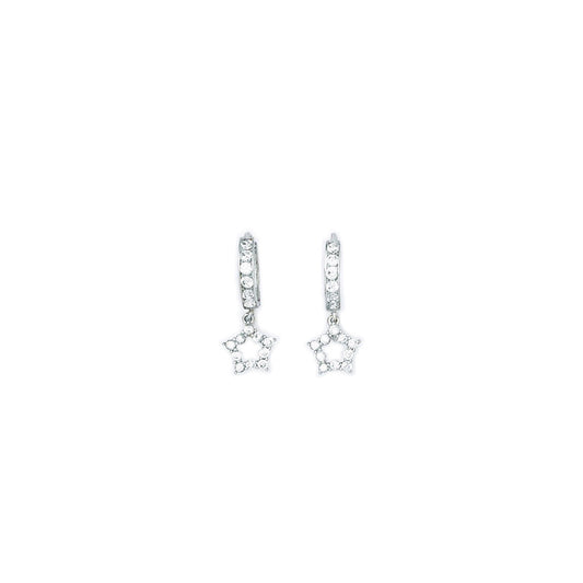 14k White Gold CZ Hollow Star Huggy Earrings