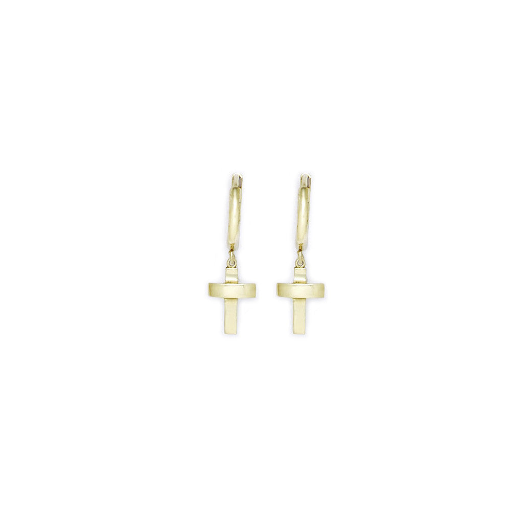 14k Yellow Gold Cross Huggy Earrings