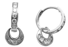 14k White Gold CZ  Dangle Huggy Earrings