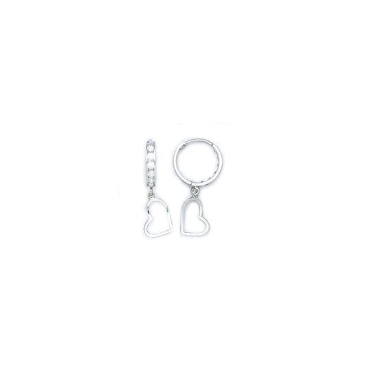 14k White Gold CZ Hollow Heart Huggy Earrings