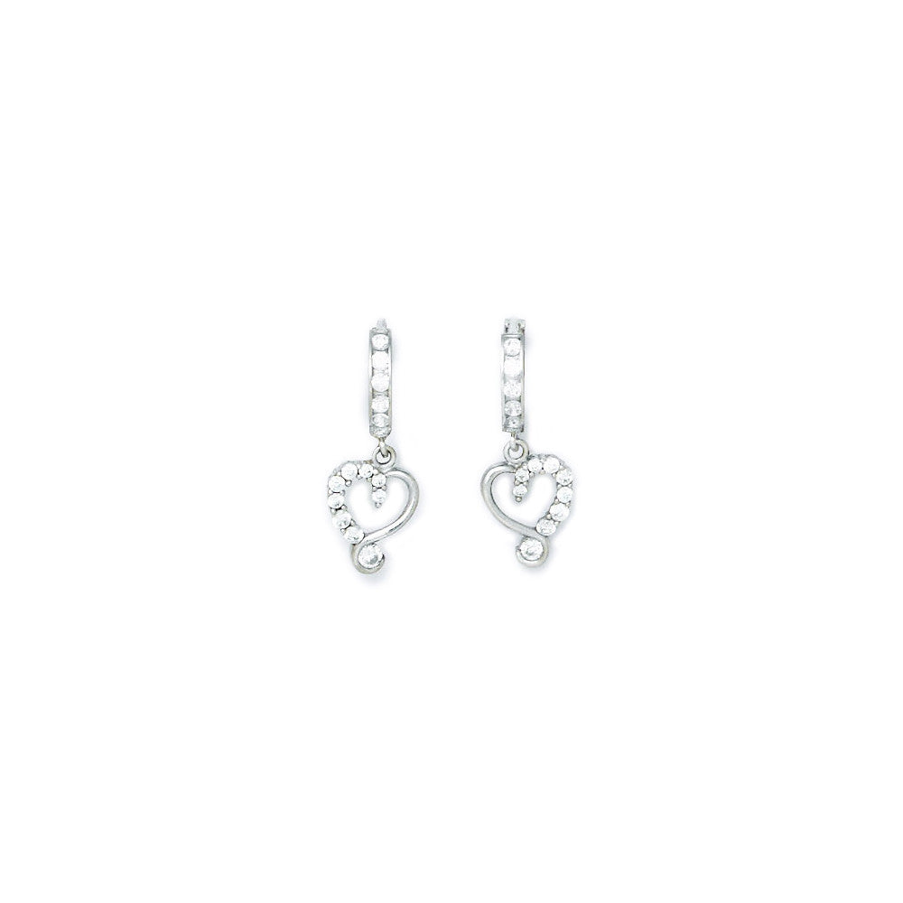 14k White Gold CZ Jeweled Heart Huggy Earrings
