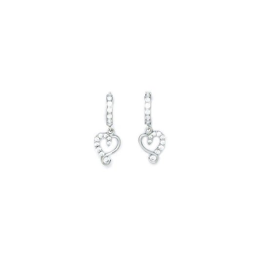 14k White Gold CZ Jeweled Heart Huggy Earrings