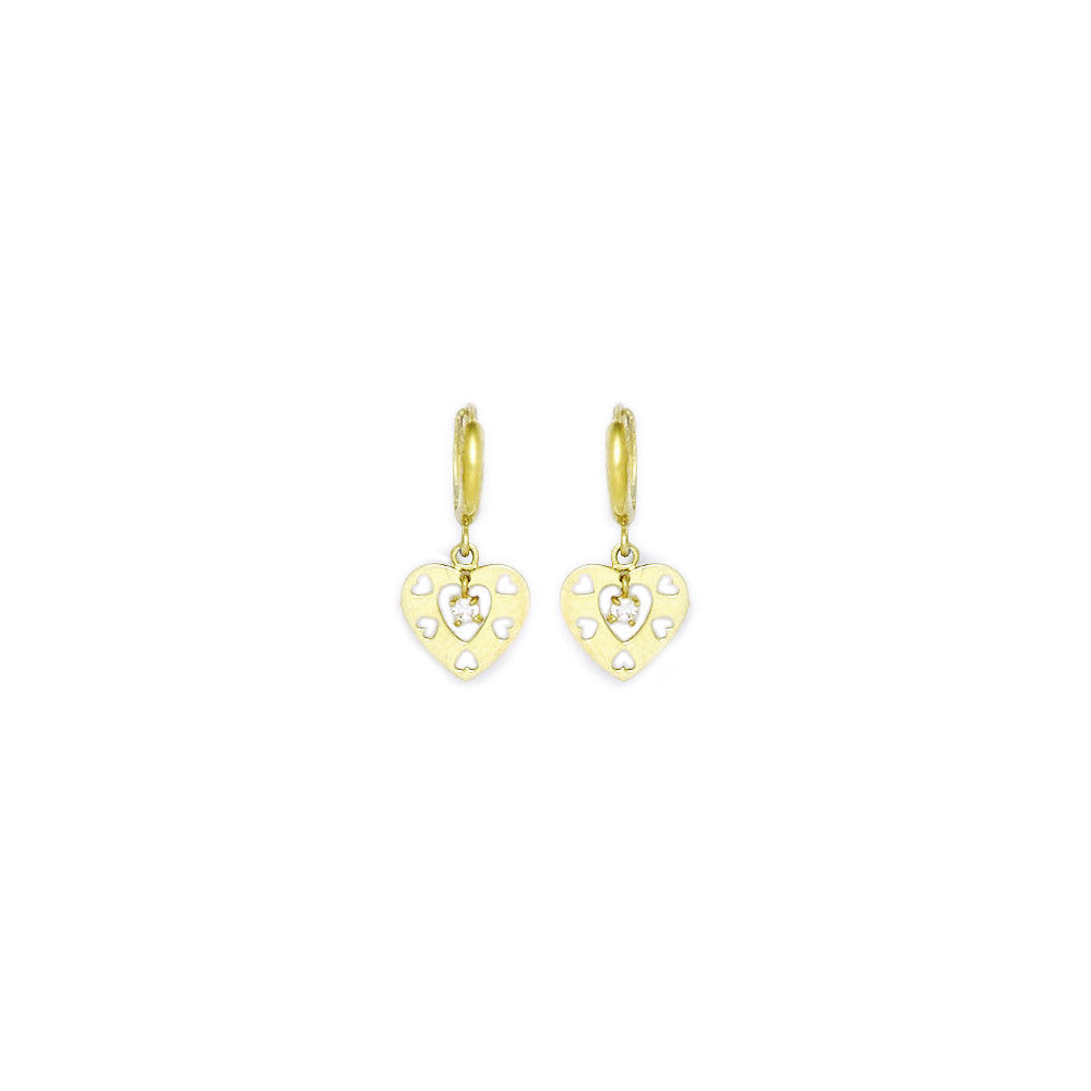 14k Yellow Gold CZ Cutout Heart Huggy Earrings
