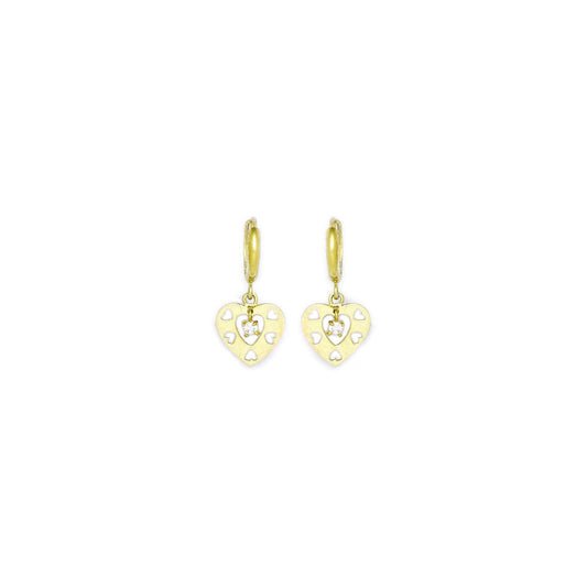14k Yellow Gold CZ Cutout Heart Huggy Earrings