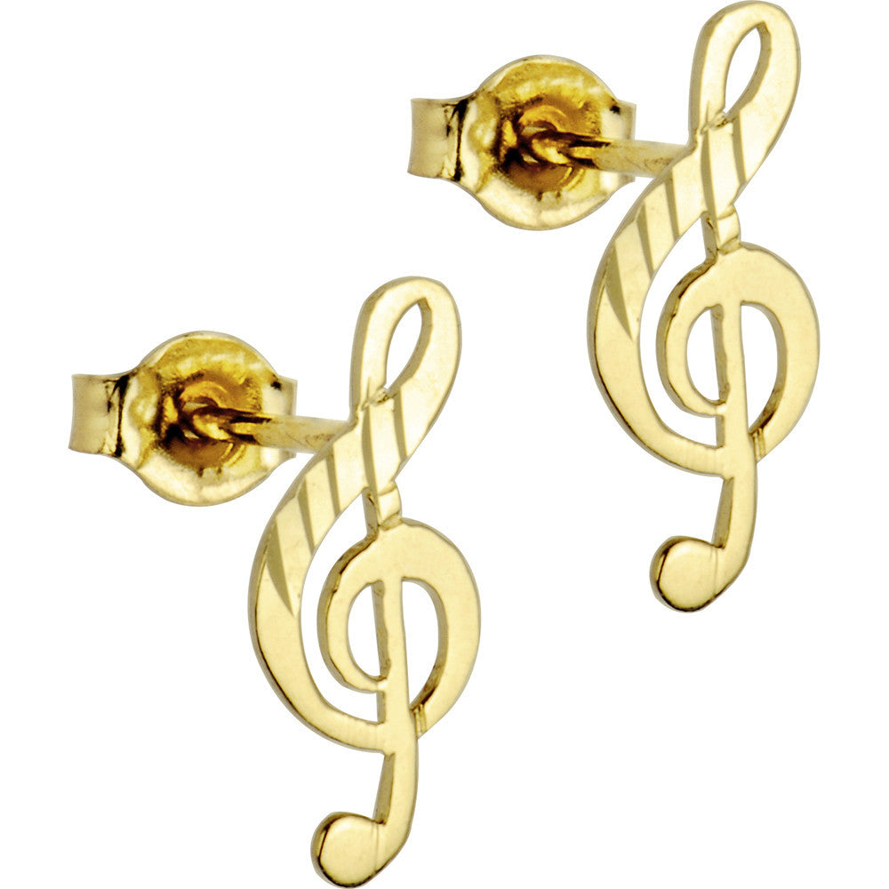 14k Yellow Gold Music Note Stud Earrings