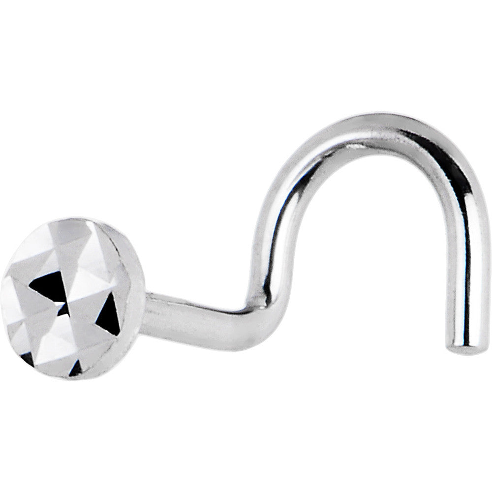 Solid 14K White Gold Textured Flat Disc Nose Screw Ring