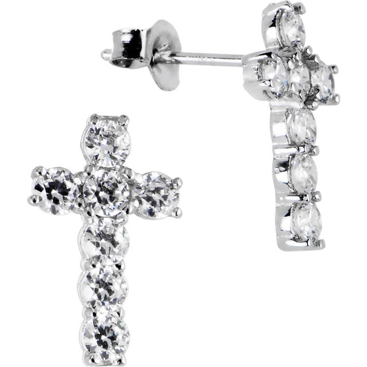 14k White Gold CZ Cross Stud Earrings