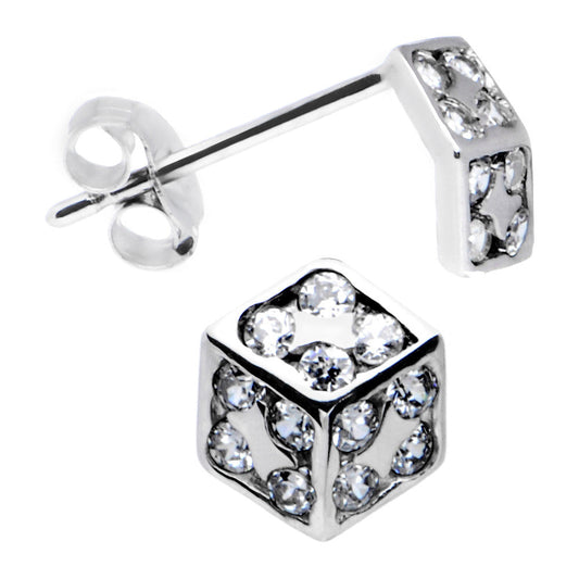 14k White Gold CZ 6mm Dice Stud Earrings