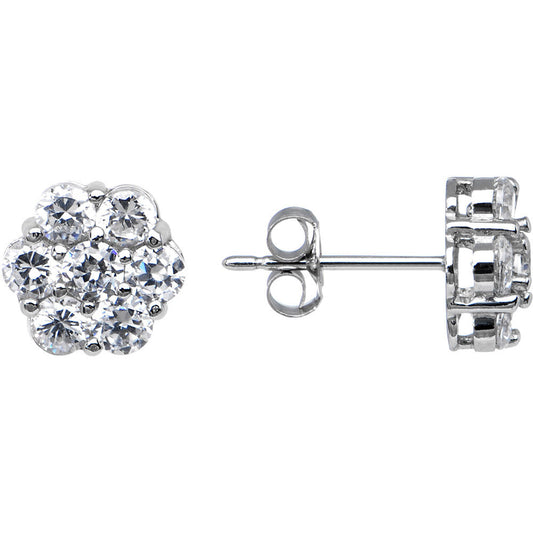 14k White Gold 8mm CZ Flower Stud Earrings