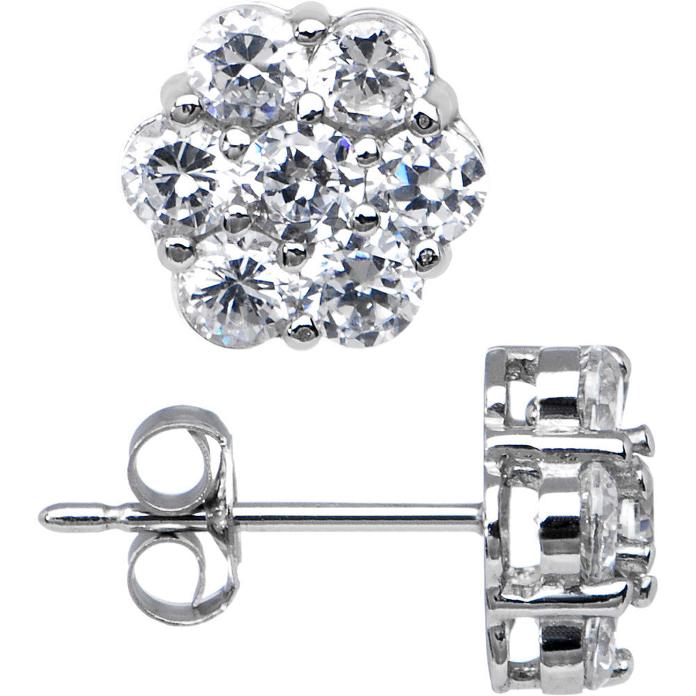 14k White Gold 9mm CZ Flower Stud Earrings