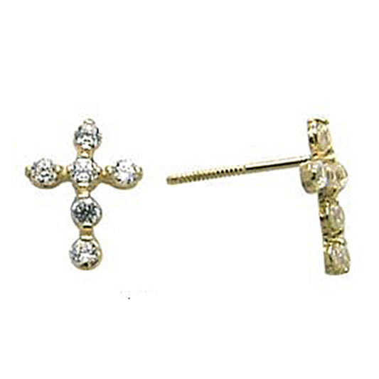 14k Yellow Gold Cubic Zirconia Cross Stud Earrings