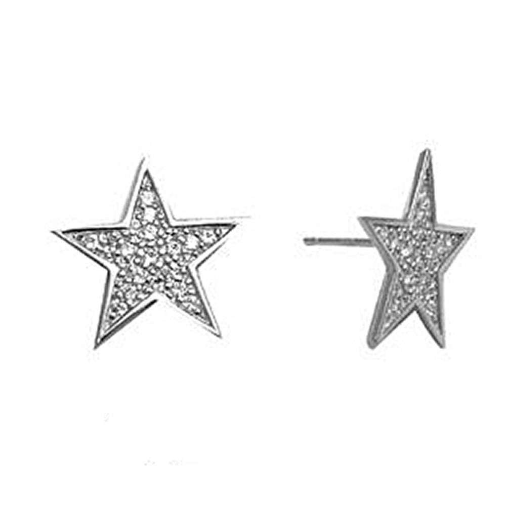 14k White Gold 15mm CZ Paved Star Stud Earrings